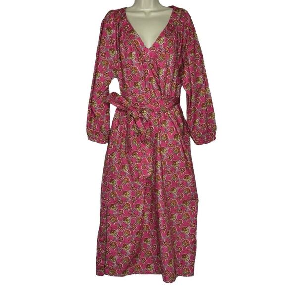 J Crew Collection NEW Tie-Waist Cotton Poplin Dress in Ratti® Pink Blooms Print - Picture 6 of 14